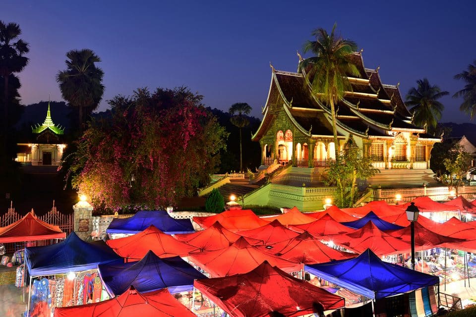 Stalls at night market in Luang Prabang
