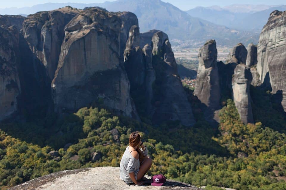 A woman looking at mountain views
