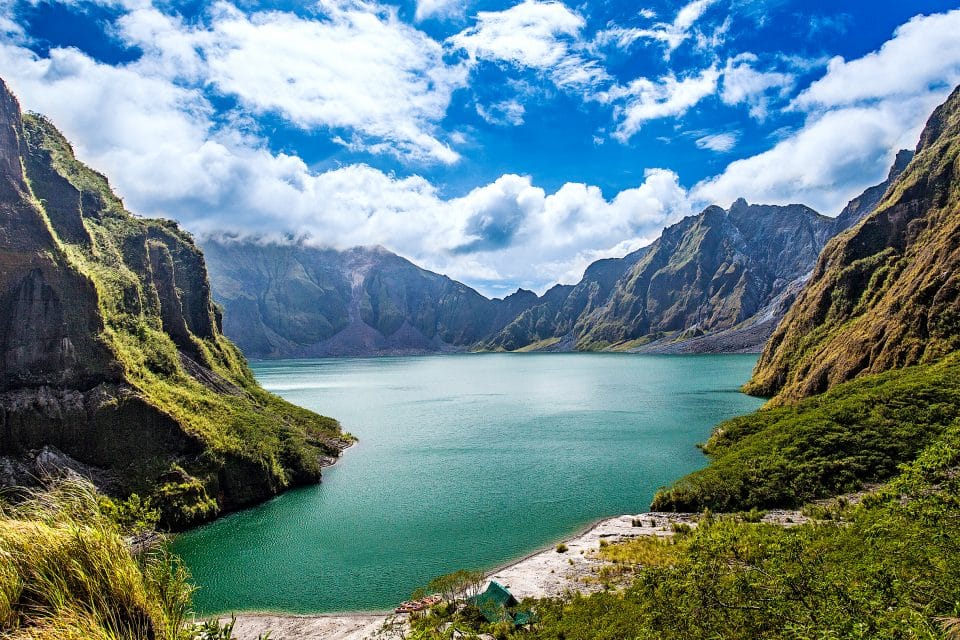 A lake surrounded by mountains