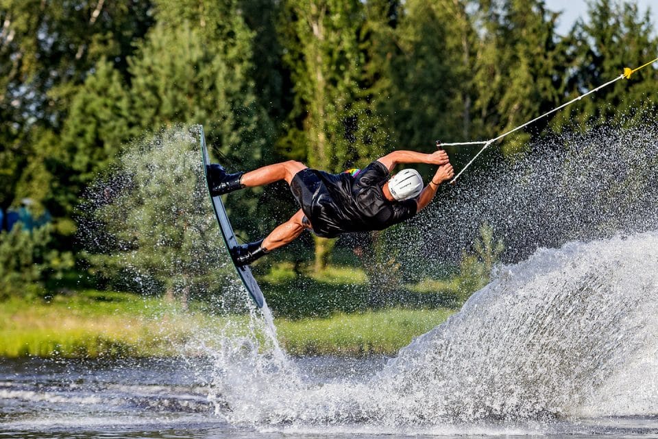 A man wakeboarding