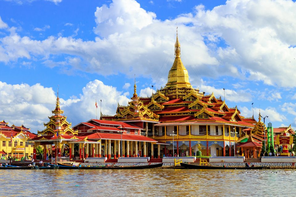 A colourful temple on the water