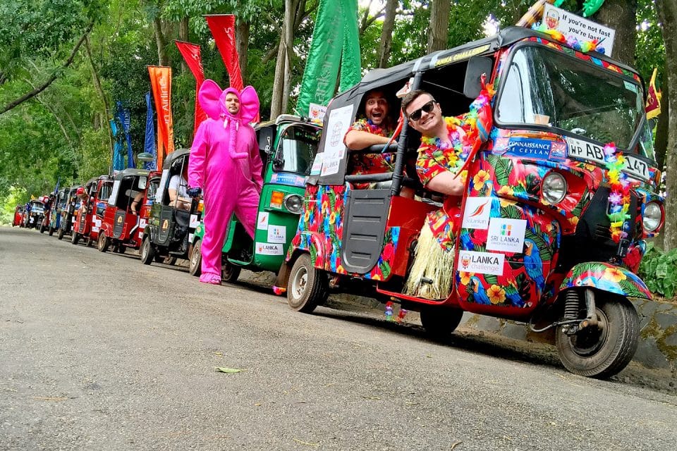 Tuk tuks lined up for the start of the Lanka Challenge