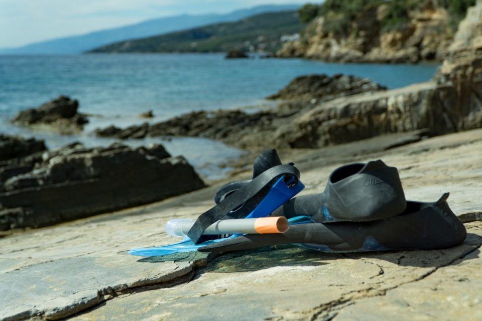 snorkel gear on beach