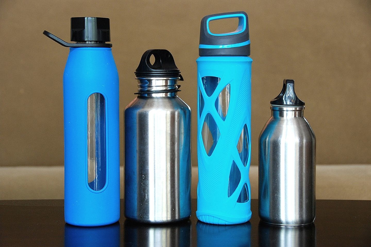 different water bottles