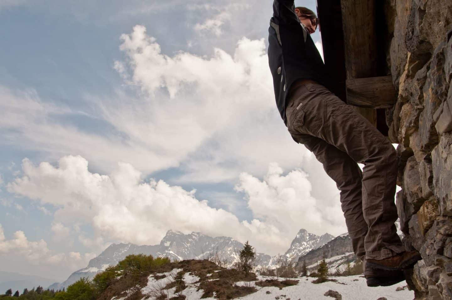 Man climbing in mountains