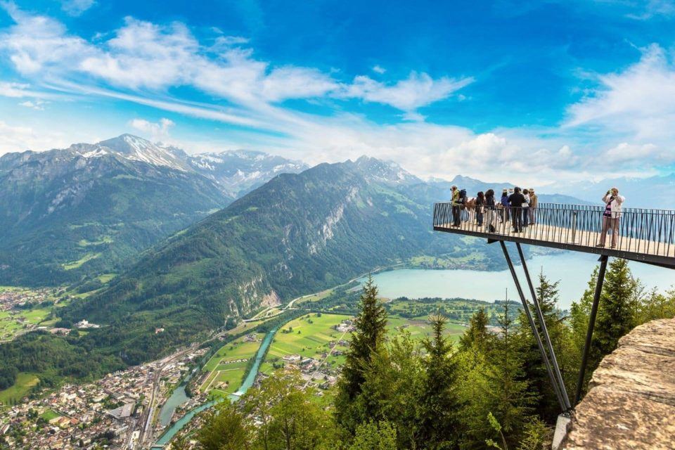 People on an observation desk in Interlaken area