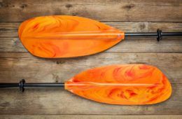 A pair of orange kayak paddle