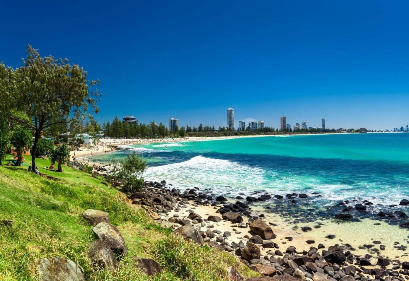 Gold Coast skyline and surfing beach