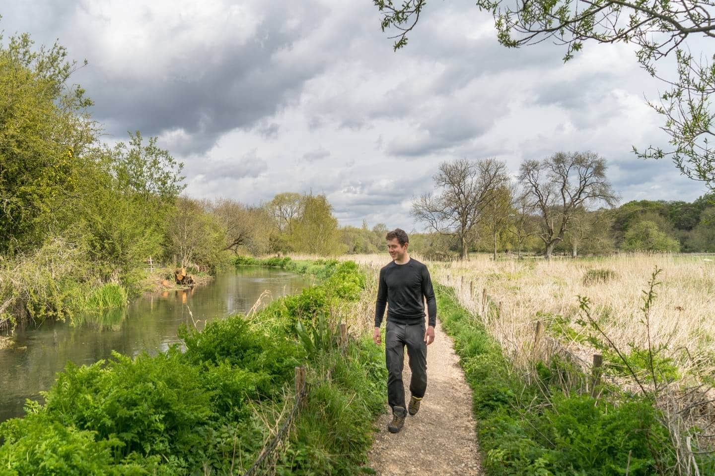 Author wearing Unbound Merino Raglan Crew Sweatshirt in black