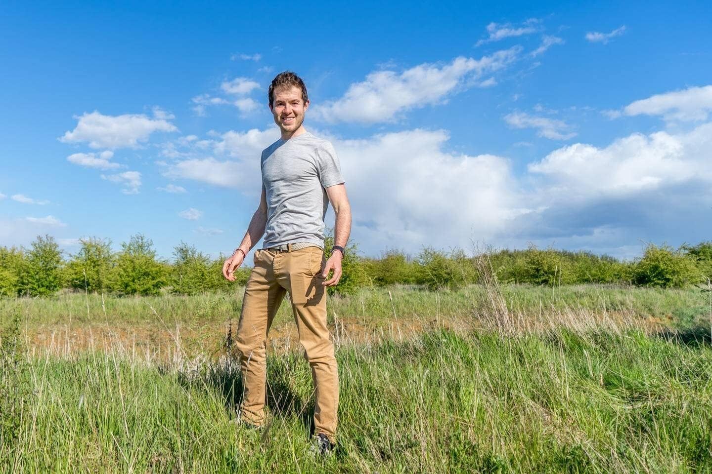 Author reviewing the Unbound Merino Wool Crew Neck T-Shirt