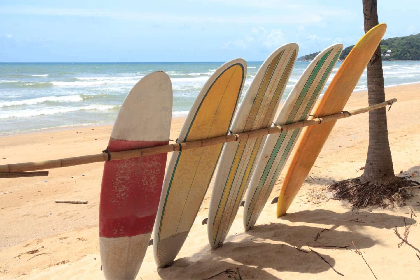 Surfboards for hire on Surin Beach, Phuket, Thailand